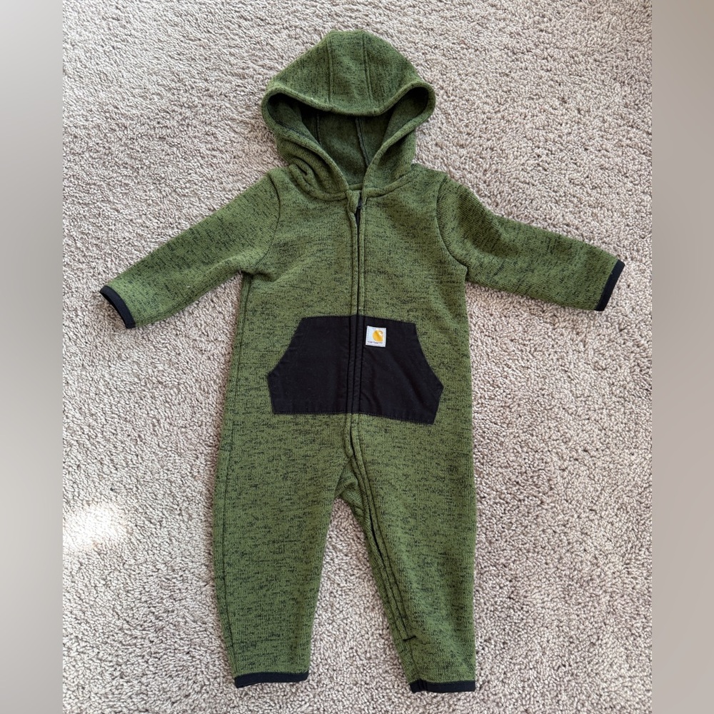Carhartt unisex Olive kahki green Hooded baby one piece outfit